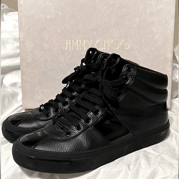 Jimmy Choo Belgravi Black High Top Sneakers Size 43 US Size 10 - Picture 2 of 8